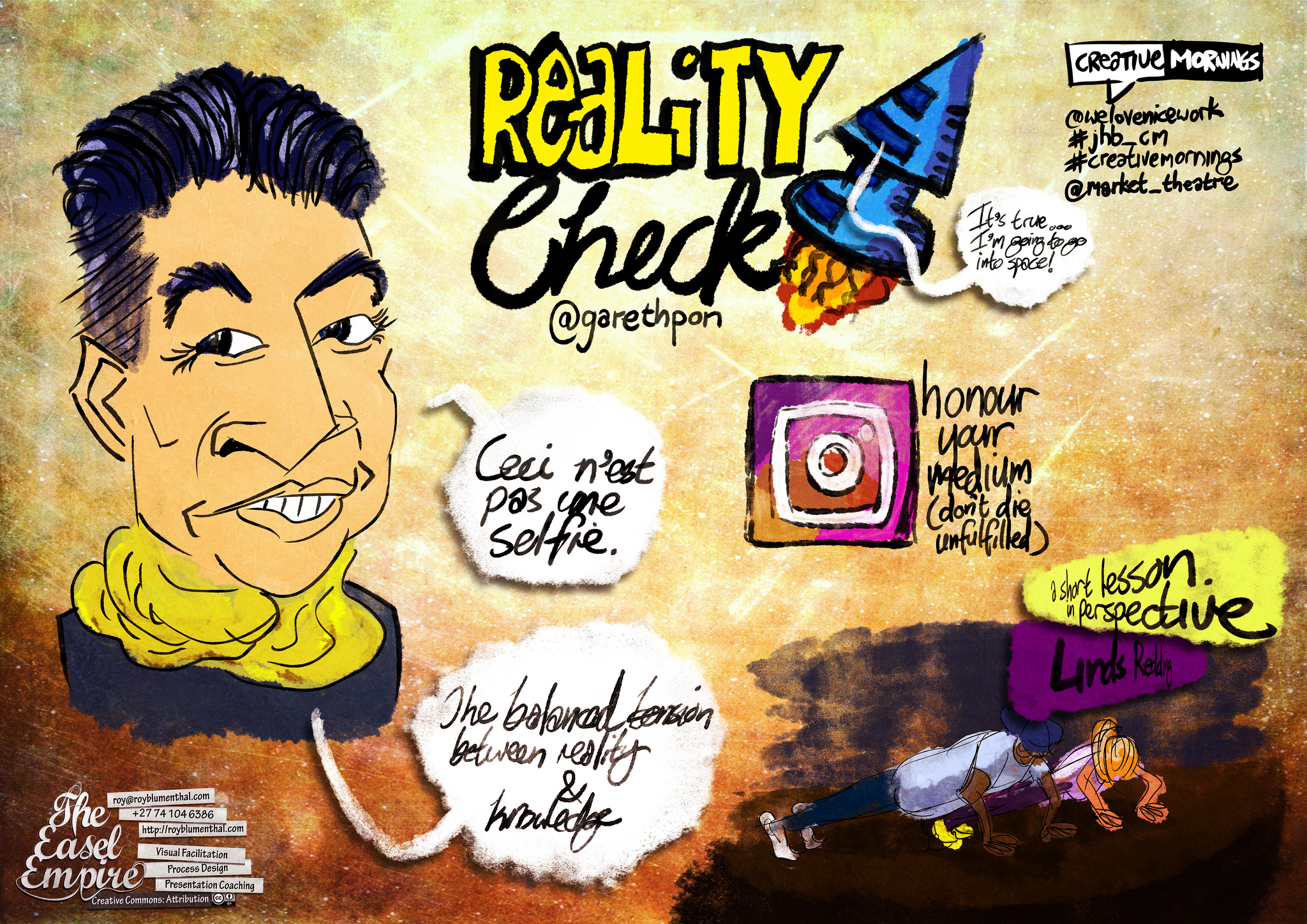 “Reality Check” — a Creative Mornings talk by @GarethPon — my sketchnotes.